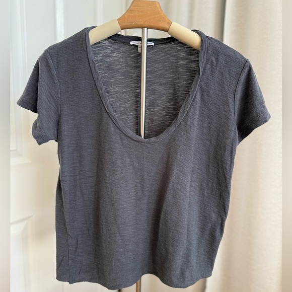 James Perse Deep V-Neck T-Shirt in grey Cotton & Modal Blend Size 2 / Medium - Picture 1 of 5